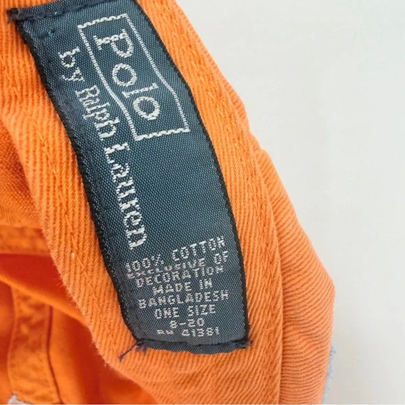 POLO Ralph Lauren Orange 100% Cotton Adjustable Hat Cap - Picture 13 of 14